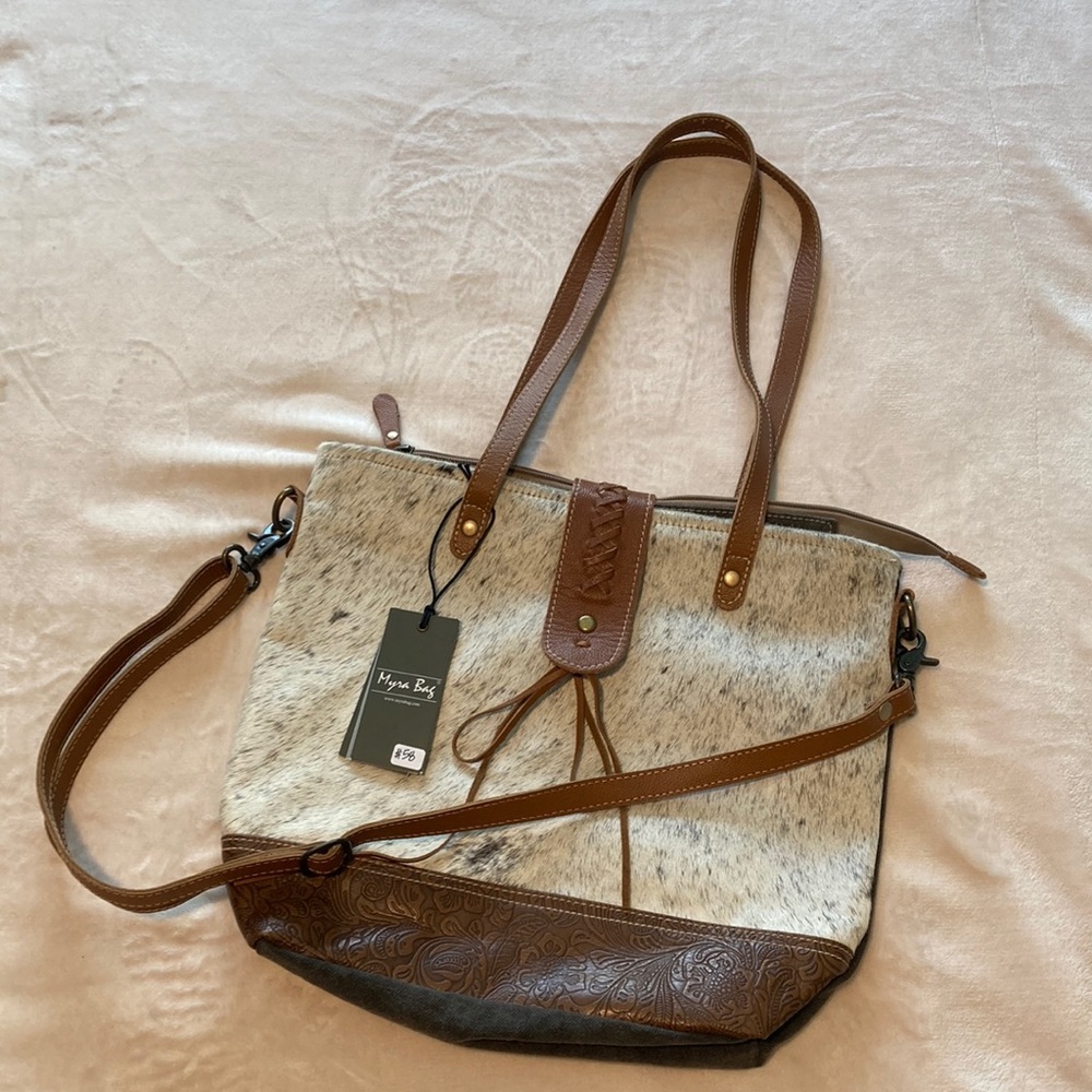 Myra Bag Medium Cotton Leather Embossed Tote